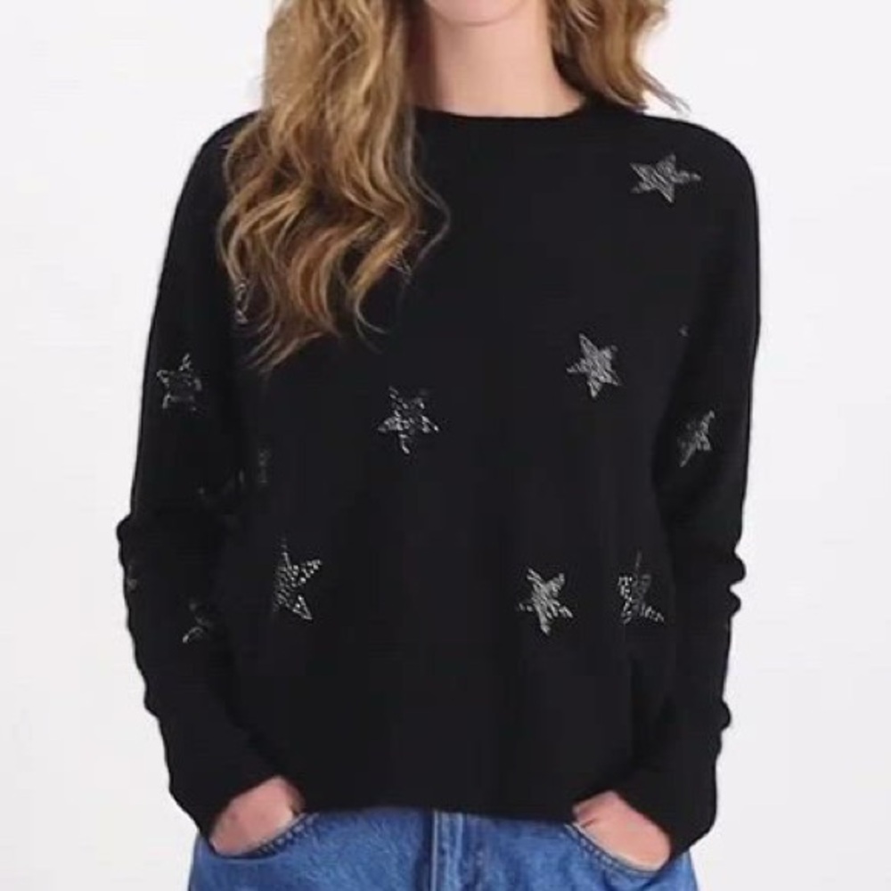 Charter Club Women's Embellished Star Long-Sleeve 100% Cashmere Sweater sz S